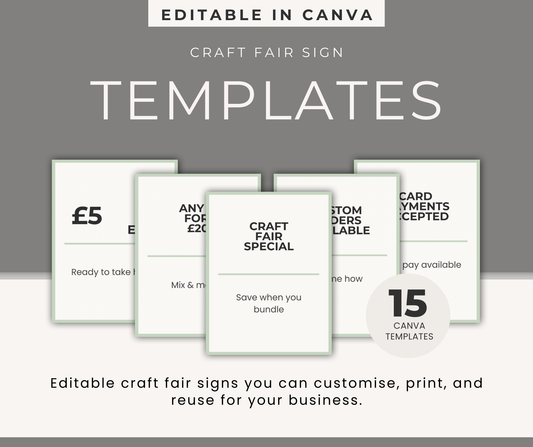 EDITABLE CRAFT FAIR SIGN TEMPLATES FOR CANVA | 15 MARKET & PRICE SIGNS